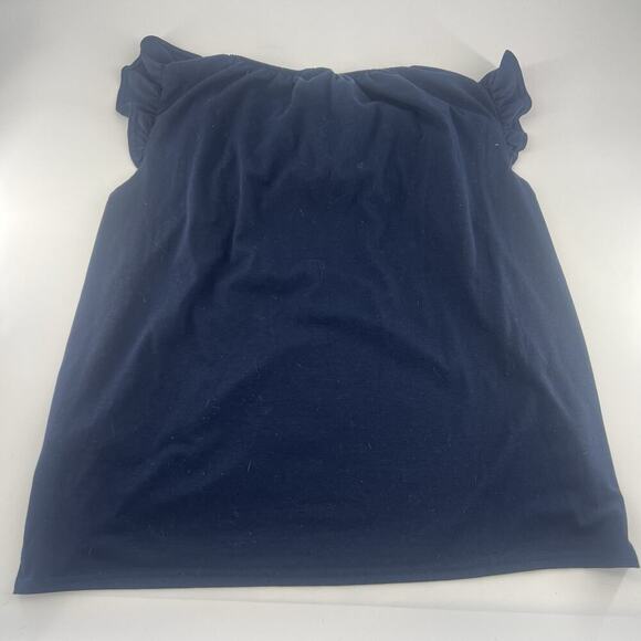 Lularoe Stasha Shirt Womens Large Navy Blue Ruffles Cap Sleeve Casual Stretchy - Picture 6 of 6